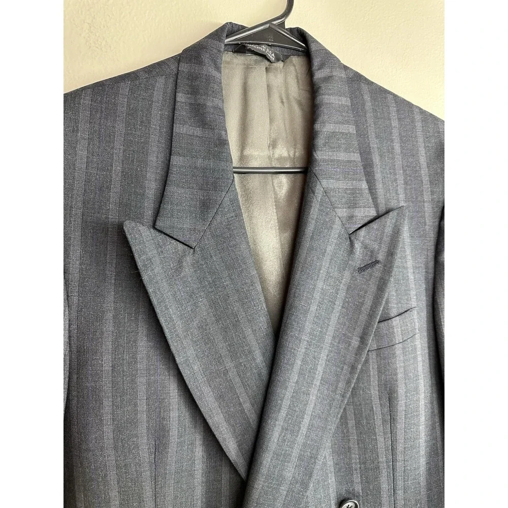 VTG 80s Alexander Julian SIZE 42R Pinstripe Navy Double Breasted 100% Wool USA